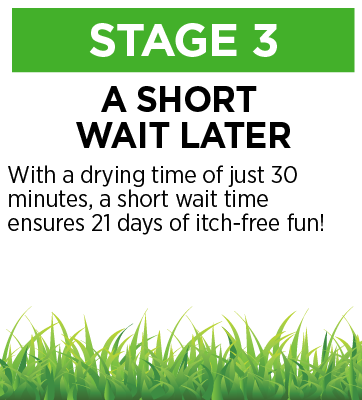 Stage 3: A Short Wait Later. With a drying time of just 30 minutes, a short wait time ensures 21 days of itch-free fun!