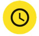 Yellow circle with an image of a clock in it.